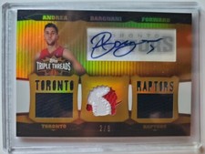 2006-07 Topps Triple Threads Relic Gold 2/9 Andrea Bargnani Raptors Rookie Auto