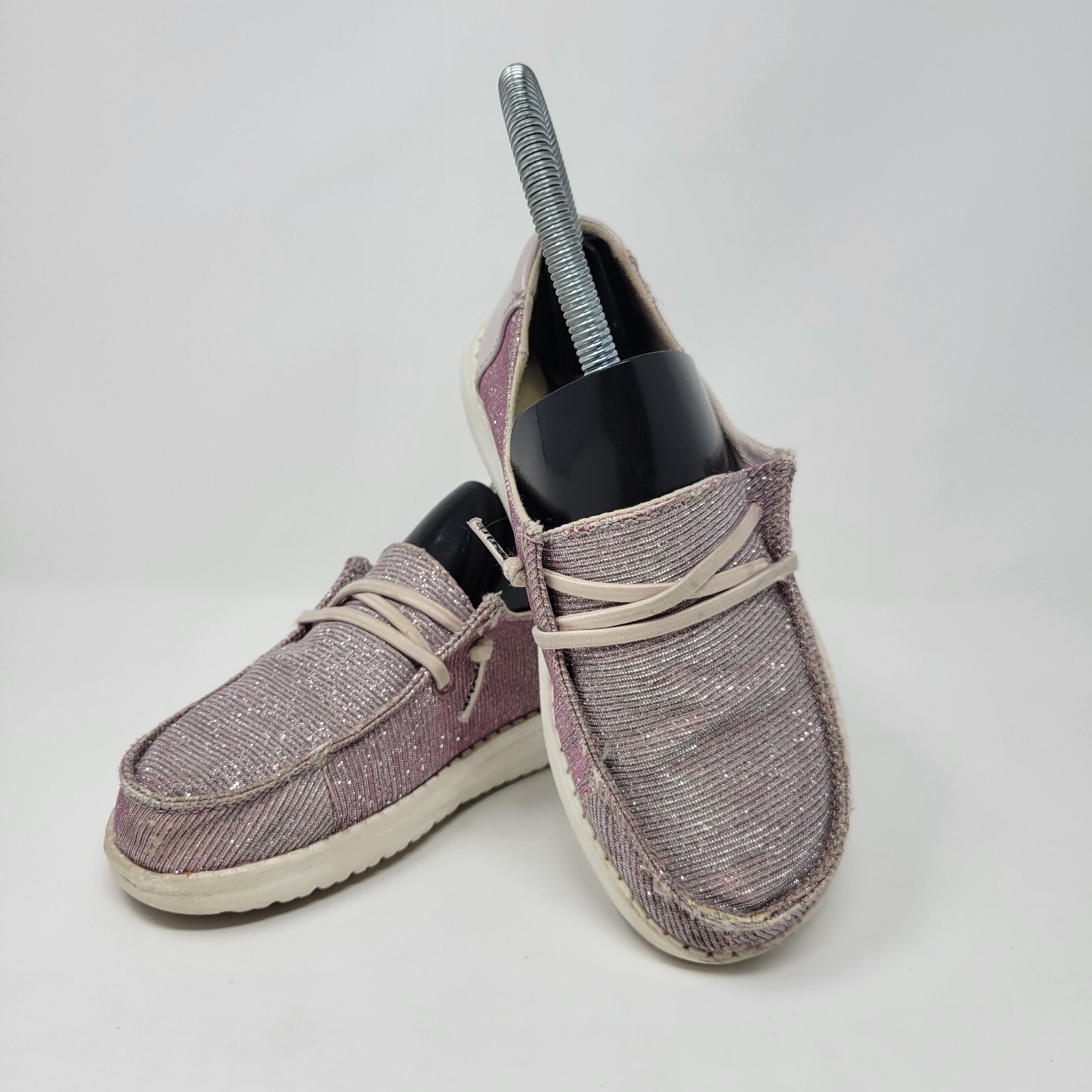 Hey Dude Wendy Youth Girls Size 12 Disco Pink Tinsel Canvas Woven Slip On Shoes