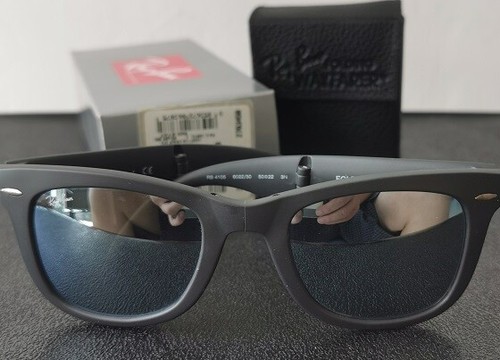 Italia RAY-BAN Negro Mate WAYFARER GAFAS DE SOL Plegables RB4105 Espejo 50mm Pequeño - Imagen 2 de 11