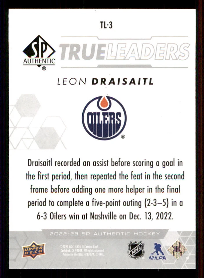 2022-23 SP Authentic True Leaders #TL3 Leon Draisaitl - Image 2 of 2