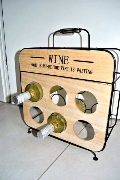 Weinregal 37 X 18 X 44 Cm Metall Holz FüR 6 Flaschen Flaschenhalter Regal Wine-image