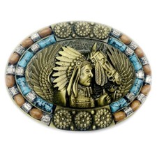 Indian Warrior Chief Belt Buckle Western Cowboy Native American YIW-03-G 