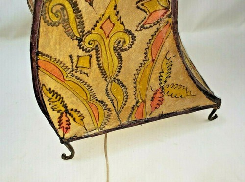 Vintage Mid Century RAW HIDE Shade Sail Cone Mosaic Design Lamp Cast Iron WORKS - Picture 4 of 12