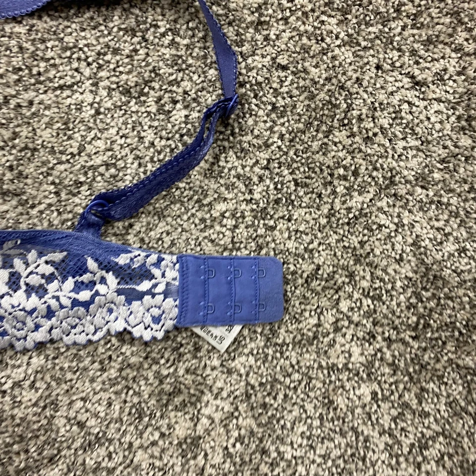 Sujetador Wacoal Encaje Con Aros 32D Azul Blanco Transparente Floral Sexy Transparente Foto 3 de 4
