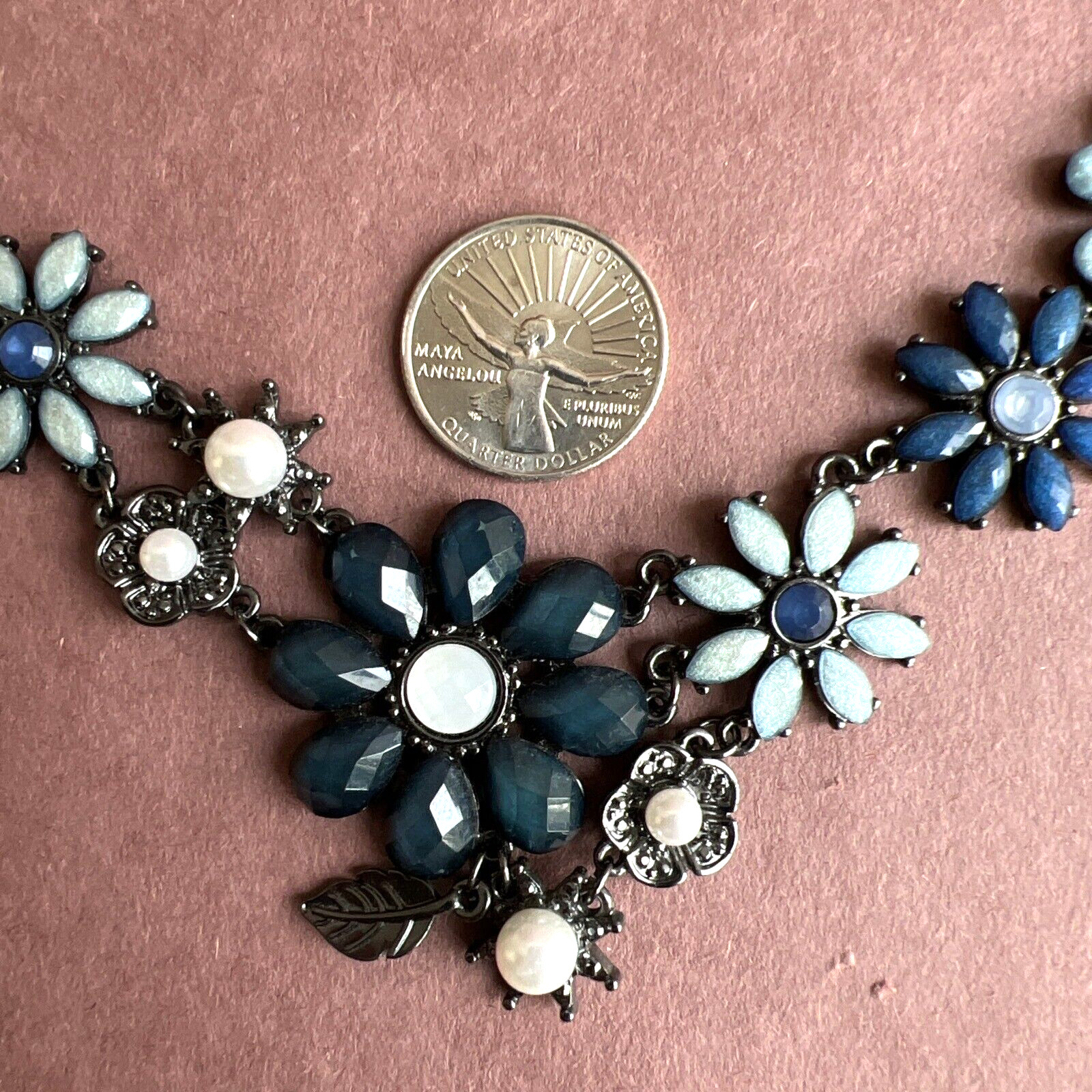 Three Dimensional Floral Statement Necklace 17" - image 5