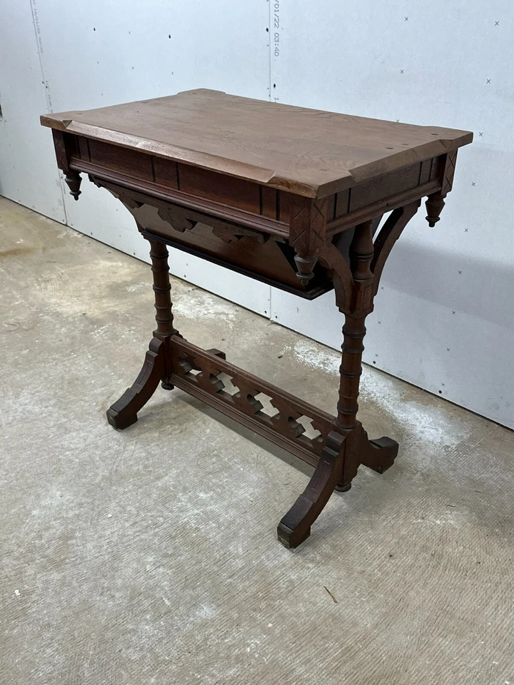 antiguo nogal tallado victoriano mesa de costura soporte de trabajo 1870 proyecto tlc sólido Foto 4 de 4