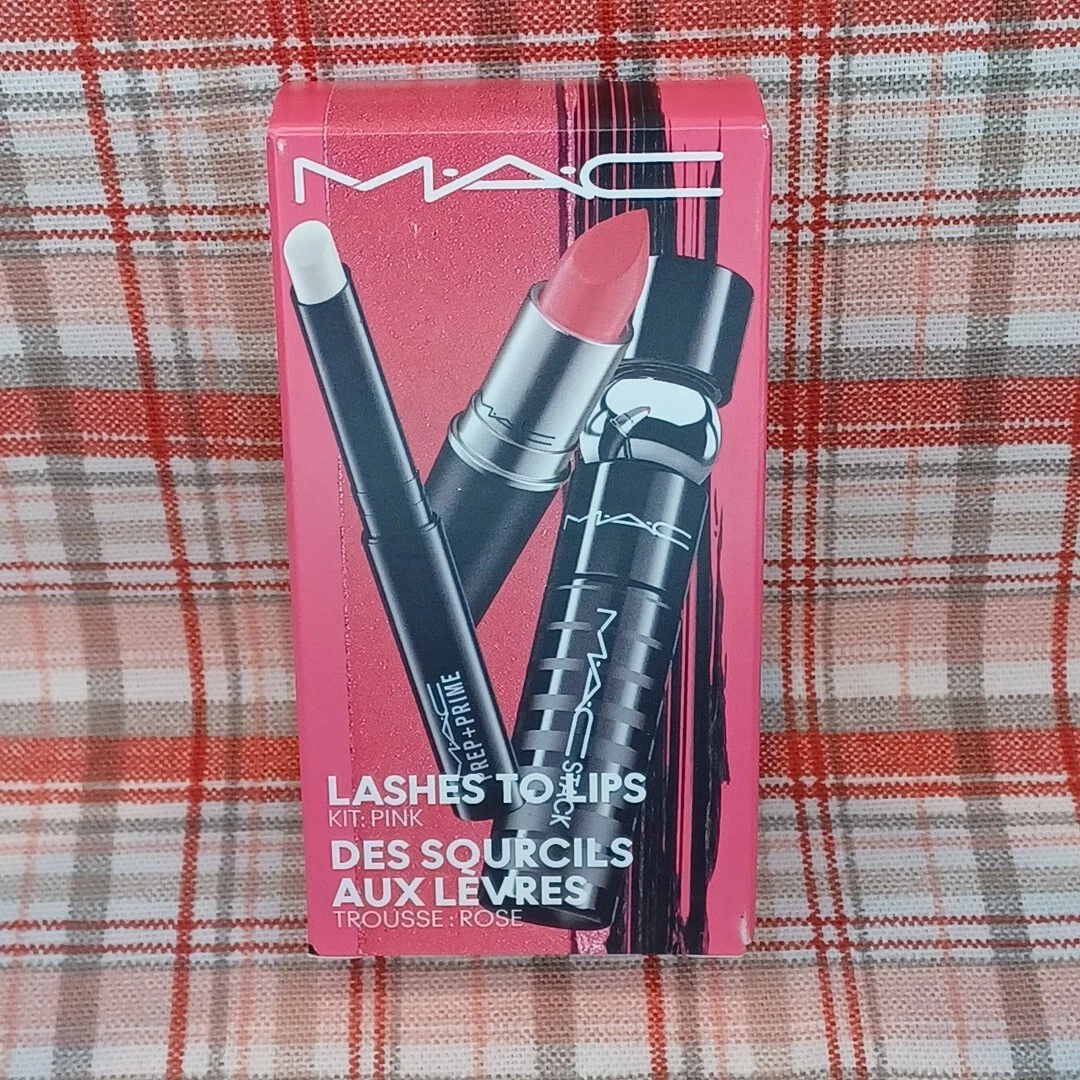MAC Lashes To Lips Kit Pink 706 Black Stack Lipstick+ Lip Base & Mascara