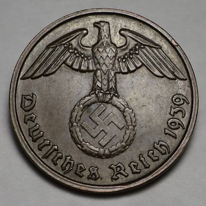 Germany 1939 G 2 Reichspfennig, Third Reich KM#90, AU Details Cleaned Die-Crack