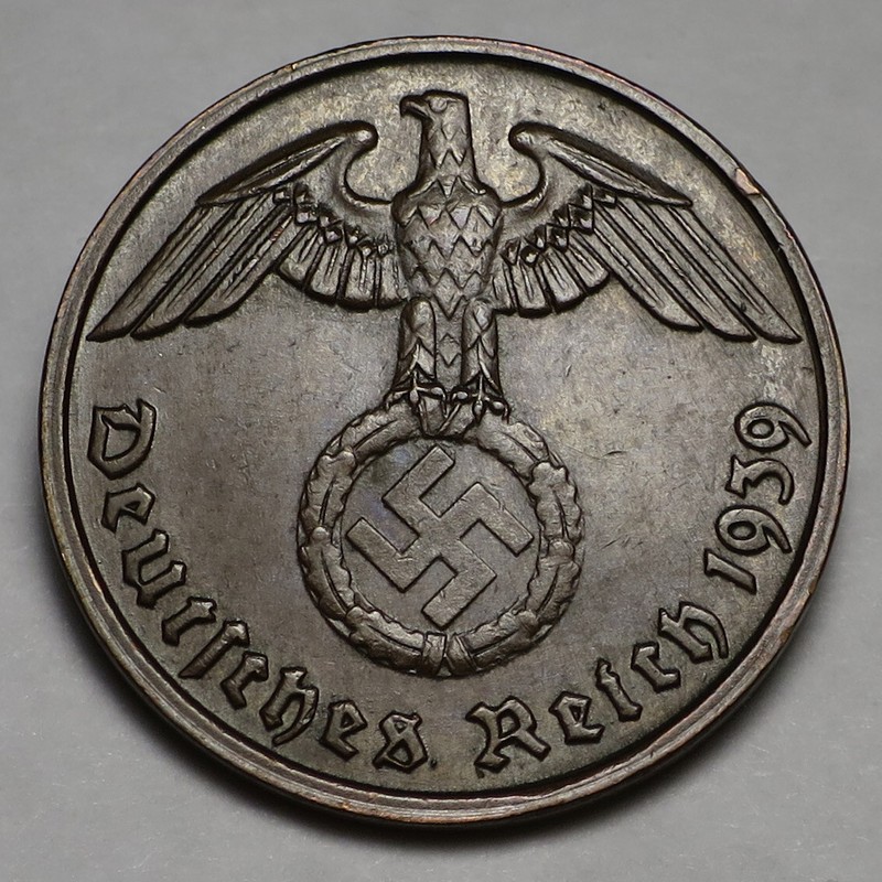 Germany 1939 G 2 Reichspfennig, Third Reich KM#90, AU Details Cleaned Die-Crack