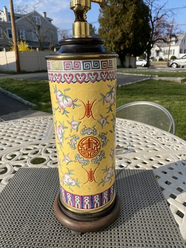 Paul Hanson Vintage Yellow Cylindrical Porcelain Ceramic Asian Table Lamp 30” T - Picture 7 of 19