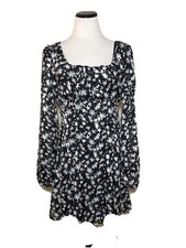 NASTY GAL COLLECTION Black White Star Print Square Neck Mini Dress Size 10 NWT