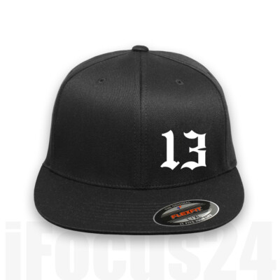 Lucky 13 Embroidered Logo Flex-Fit Hat Fitted Black OG Flat Bill Cap Adult Gift