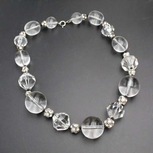 Vintage Chunky Clear Lucite Beaded Statement Necklace.