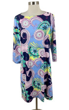 Talbots NEW XLP Pink Navy Floral Nylon Spandex Sheath Dress Preppy Career