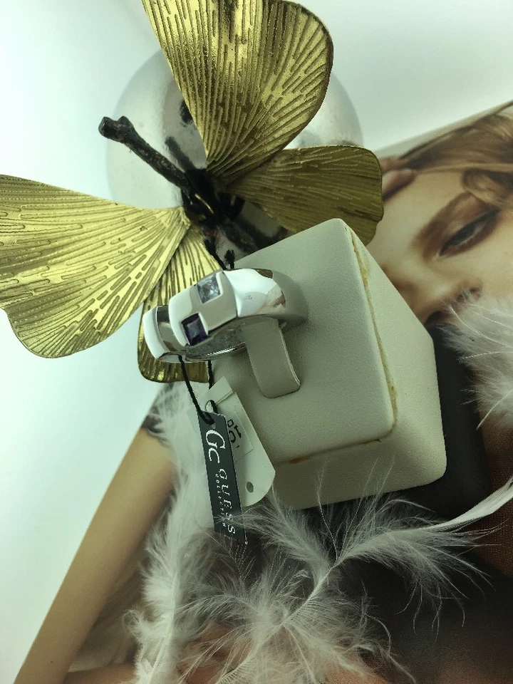 *Gc GUESS* Sterling Silver 925  & White & AMETHYST GEMSTONE  RING SZ 7.5 - Image 3 of 4