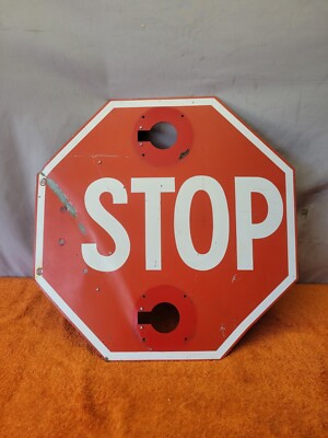 R•Vintage Obsolete School Bus Retractable Stop Sign Warning Metal