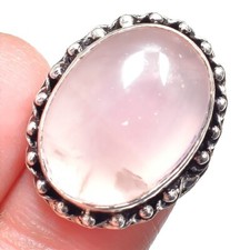 Rose Quartz Gemstone Handmade 925 Sterling Silver Jewelry Ring Size 8 US 