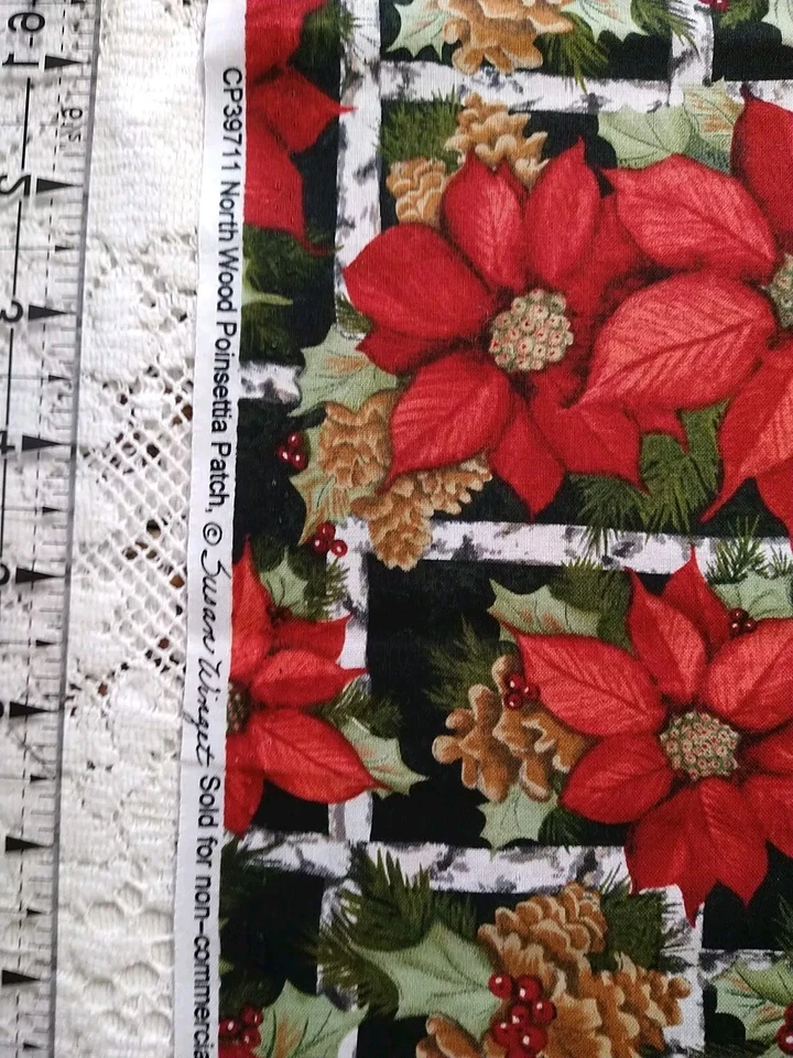 "North Wood Poinsettia Patch" Ткань Susan Winget Рождественская Сосна Холли 13x44" - Изображение 2 из 3