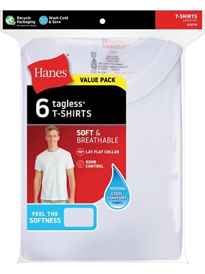 Hanes Comfort White 6-Pack TAGLESS Crew necks T-shirt NWT | eBay