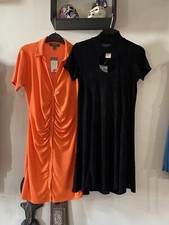 BOGOF BNWT SIZE 14 STRETCHY SLINKY DRESSES ORANGE RUCHED COLLAR & BLACK KEYHOLE