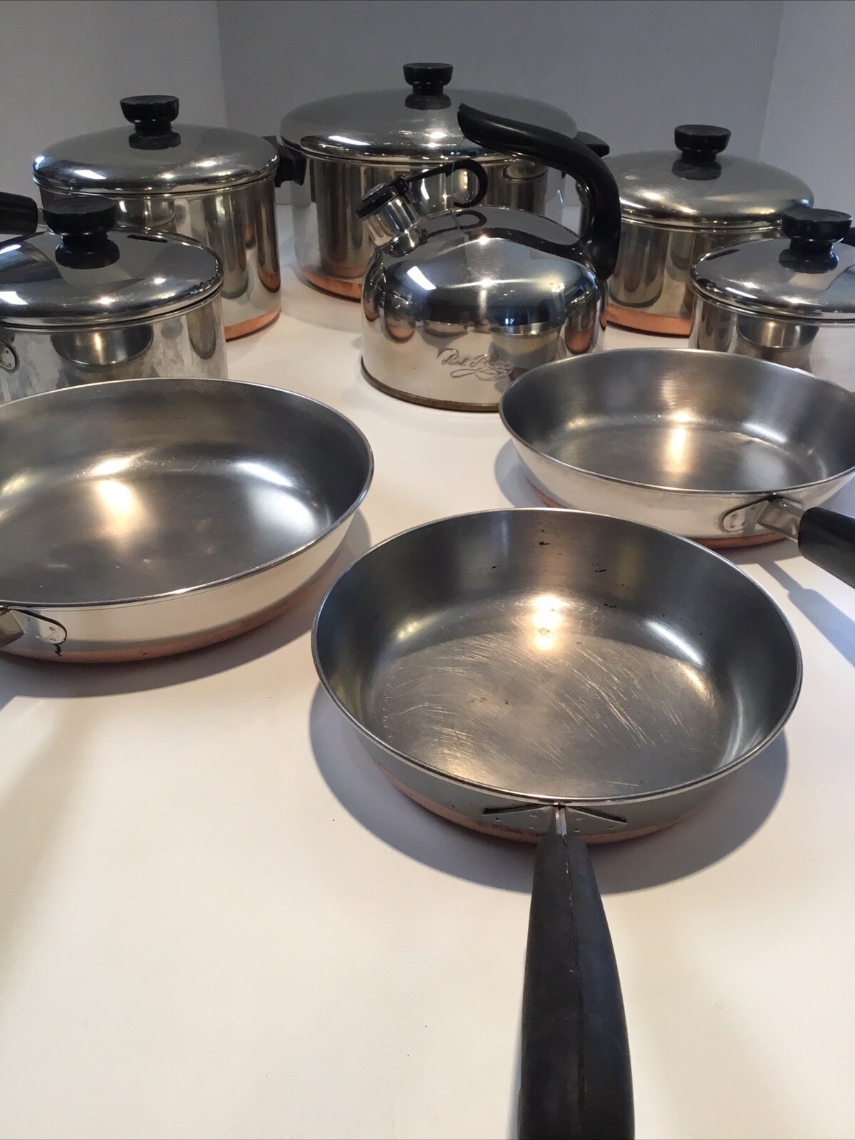 Revere Ware 1801 Copper Bottom 14 Piece Stainless Steel Cookware eBay