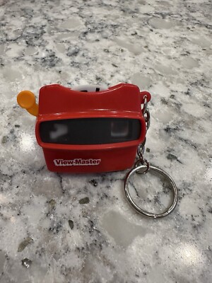 Vintage 1997 View-master Keychain Miniature Red Viewer Key Ring Man on Moon Reel