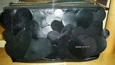 Marc Jacobs Black Leather Love Clutch Handbag with Heart appliques & dust bag.