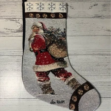 Holiday Stocking with Santa Design Vintage Grandma Core
