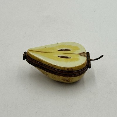 Limoges Paris France Peint Main Porcelain Trinket Box Half Pear With Pear Clasp