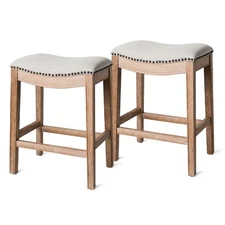 Maven Lane Adrien Saddle Backless Counter Stool, Weathered Oak(Open Box)(2 Pack)