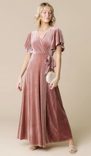 David’s Bridal Women’s Velvet Wrap Flutter Sleeve Dress Cinnamon Size 10 NWT