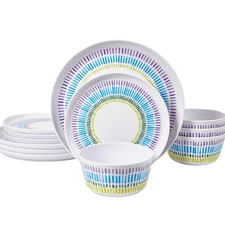 Melamine Dinnerware Set of 12 Pcs Dinner Dishes Set Bowls and Plates for Indo...