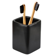 Black Ceramic Square Toothbrush Cup Durable Black Toothbrush Holder for Bat...
