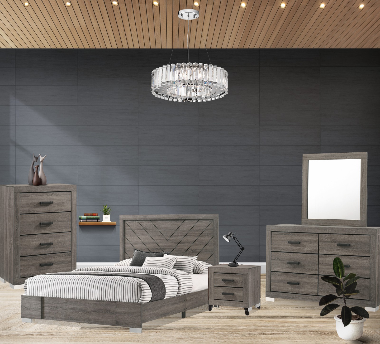 Kings Brand Furniture &ndash; Lorain 5-Piece King Size Bed Gray 
