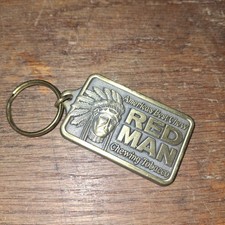 Vintage 1988 Red Man Chewing Tobacco Metal Keychain Advertising 2" Collectible
