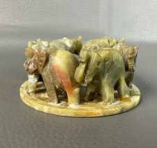 Soapstone Elephant Handmade Trunk up Small Elephants Ring Incense /Candle holder