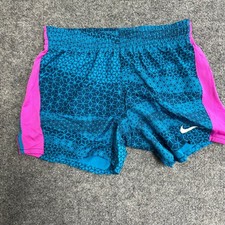 Nike Athletic Shorts Womens Size L Teal Pink Geometric Dri-Fit Running Mesh Trim