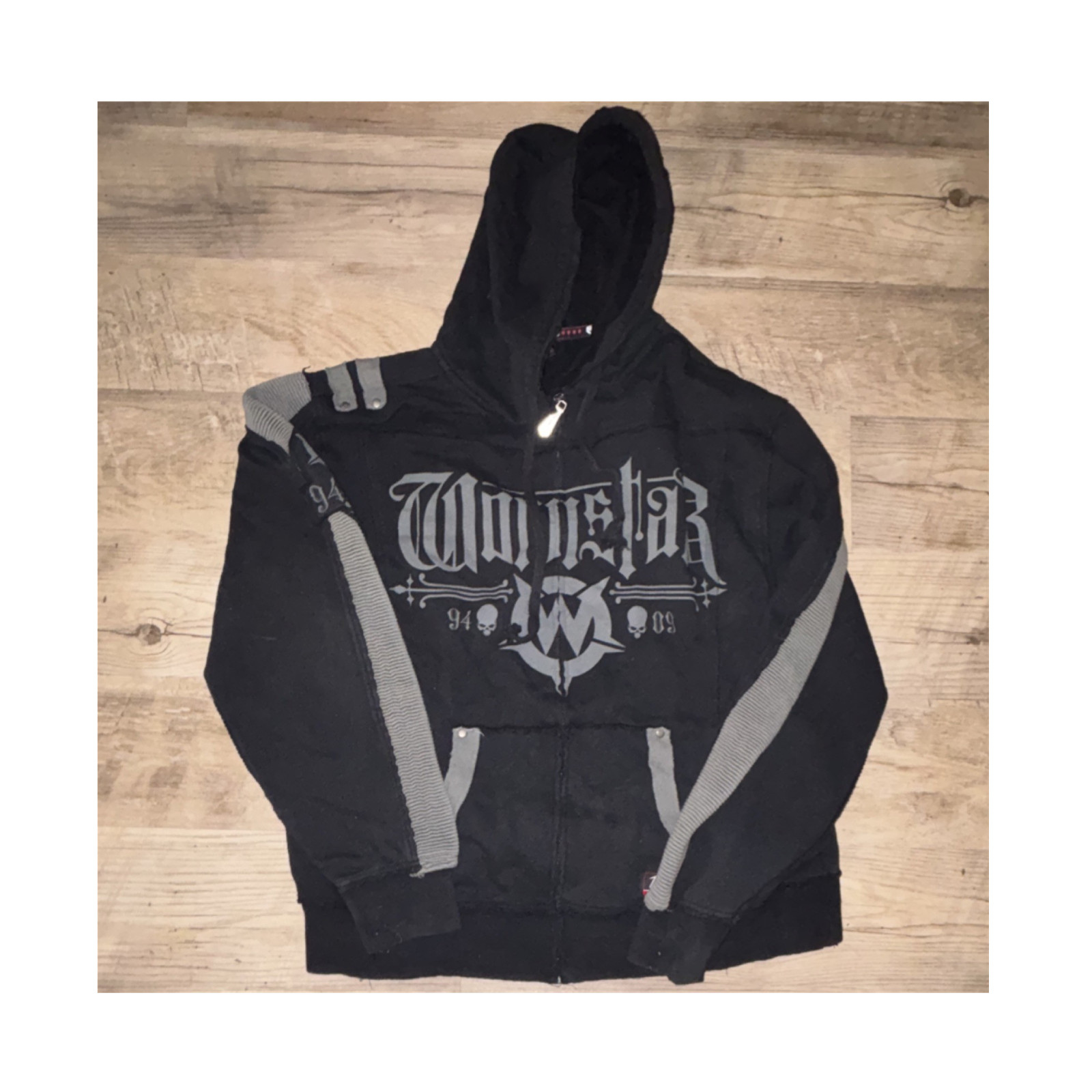 Wornstar Skull Graphic Full Zip Hoodie Cotton Fleece Black XL Men's Long Sleeve