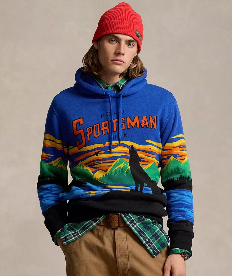 NUEVO CON ETIQUETAS Polo Ralph Lauren SPORTSMAN EE. UU. Gráfico Completo Polar Sudadera con Capucha $248 Foto 3 de 4