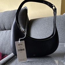 JW PEI Pebbled Black Crescent Shoulder Bag Women's Zipper Accent