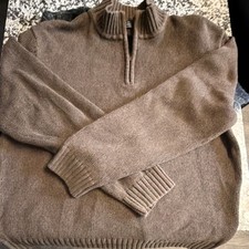 Brown Tight-Knit 1/4 Zip Mock Neck Pullover Sweater, Long Sleeve, Men's