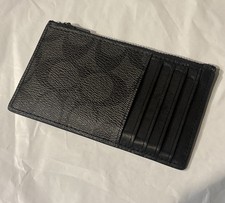 Coach Men  s Black/Gray Signature Logo Slim Fold Credit Card Holder Wallet