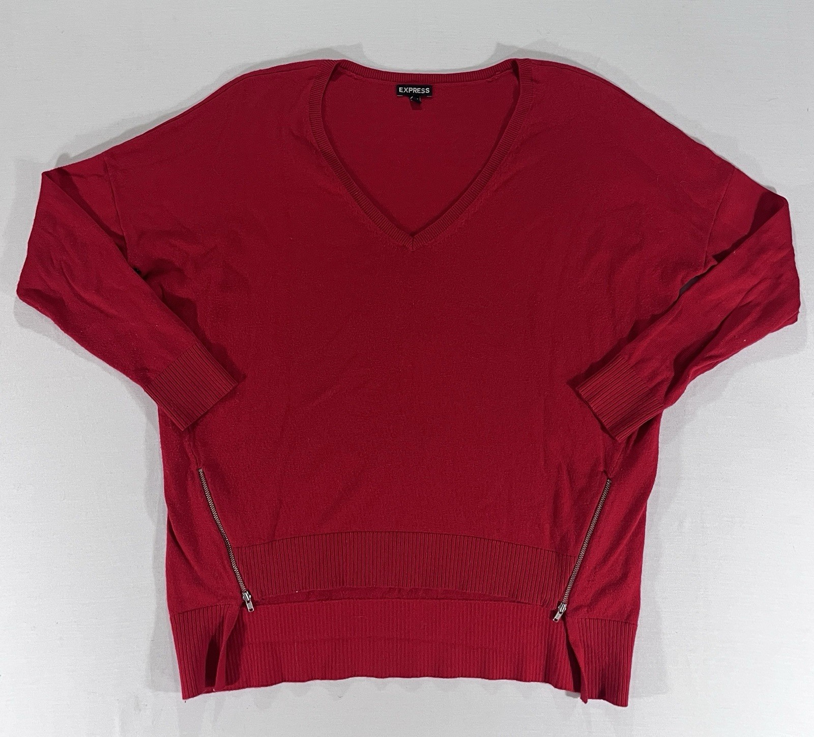 Express V Neck Sweater Women’s Size S Red Pullover