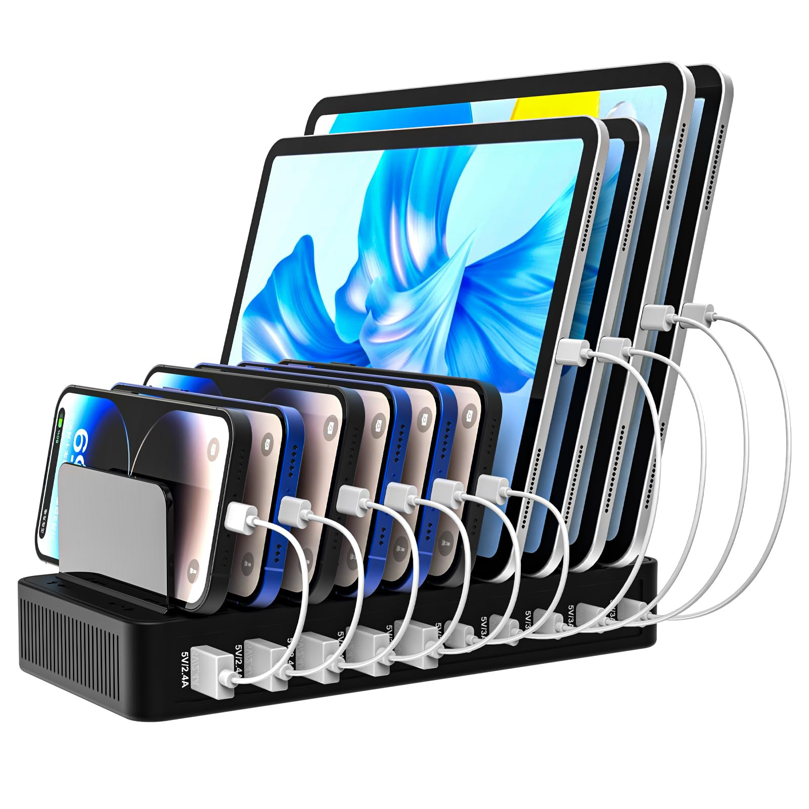 100W 10-Port Flat Plug Charging Station for Multiple Devices by RISWOJOR-image