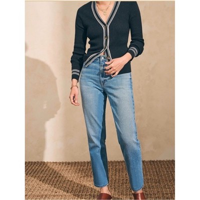 Faherty Mikki Cardigan Organic Cotton Cashmere Charcoal Preppy Clean Neutral S
