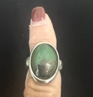 Vintage Silver Tone Large Oval Black Size 7.5 Costume Jewelry Mood Ring Band