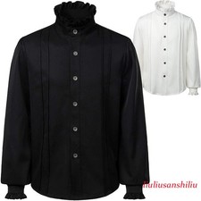 Men Shirt Top Gothic Steampunk Victorian Punk Vintage Retro White Black New