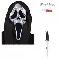 Adult Scream Ghost Face® Silver Chrome Mask + Bowie Knife Fun World Fancy Dress