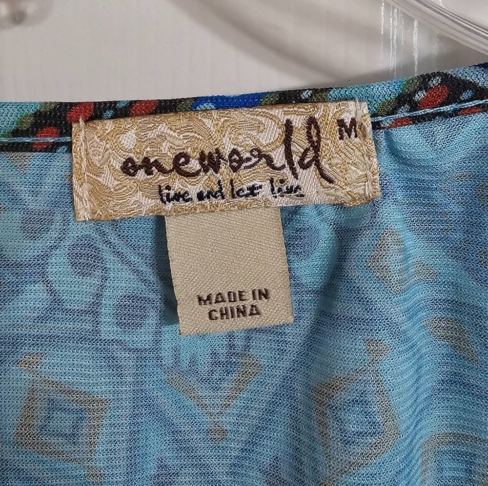 OneWorld Medium Blue Boho Patchwork Lace Tie-Fron… - image 4