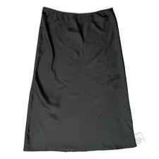 Asos Curve Black Satin Bias Straight Elastic Waist Midi Skirt size 16 NEW Tags